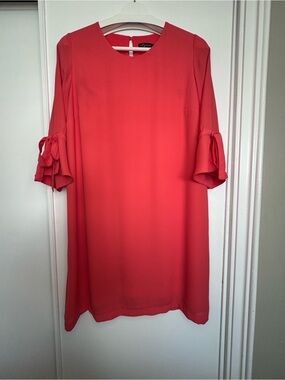 Top Secret Coral-Red Tie-Sleeve Shift Tunic